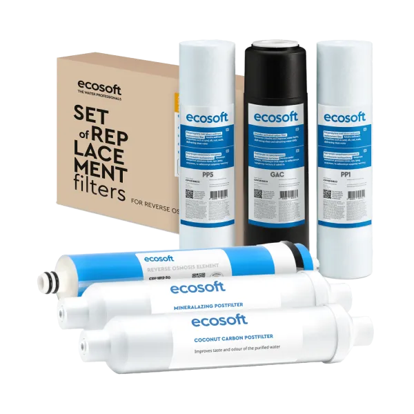 Ecosoft Advanced Ersatzfilter-Set für Umkehrosmose – 6-teilig (PP5, GAC, CTO, 50GPD, POSTMIN)
