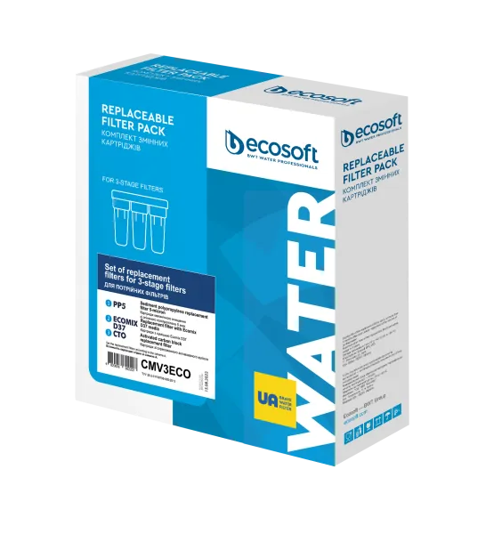 Ecosoft CMV3ECO Ersatzfilter-Set für 3-stufige Umkehrosmosefilter – 5 µm Sediment, GAC & CTO