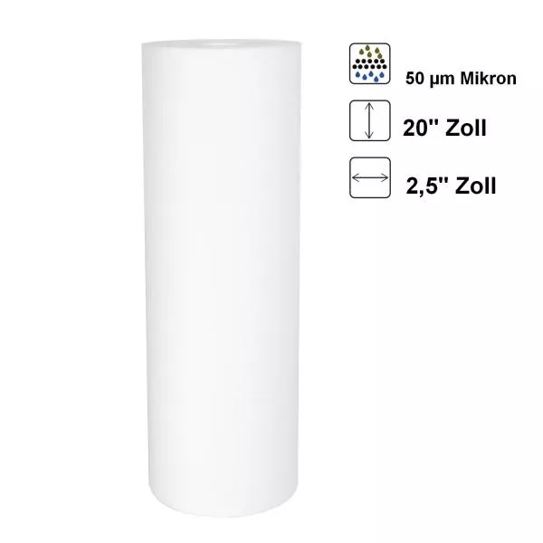 Sediment Filter Melt-Blown" Polypropylene | Größe: 20 Zoll x 2,5 Zoll | Filterfeinheit: 20 µm Sediment Filter Melt-Blown" Polypropylene | Größe: 20 Zoll x 2,5 Zoll | Filterfeinheit: 20 µm